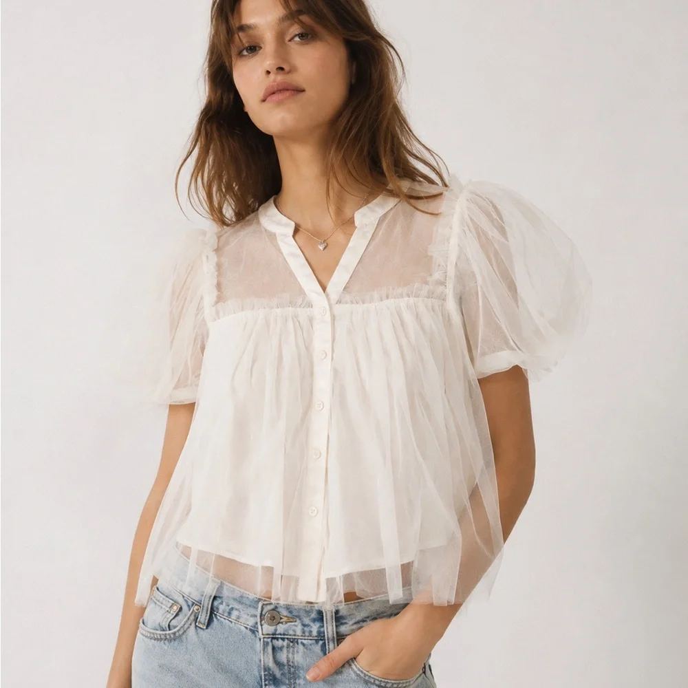 Sunday in Brooklyn Soft White Chiffon Blouse from Anthropologie - Picture 1 of 3